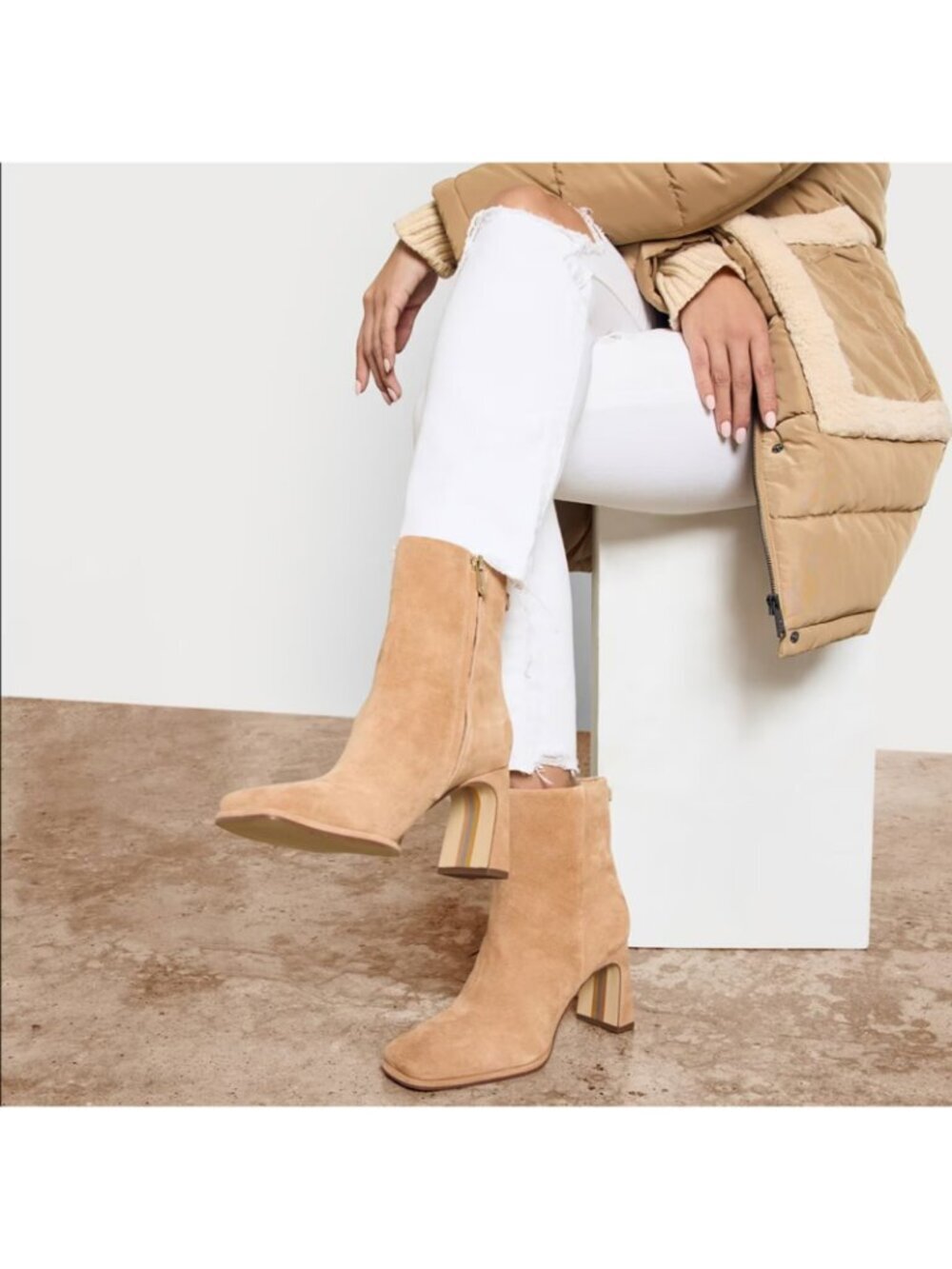 Sam Edelman Womens Irie Square Toe Ankle Lux Tan Leather Heel Bootie Sz 8.5